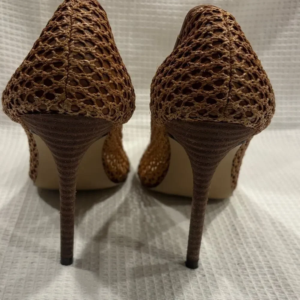 Saks Fifth Avenue Phrase Brown Mesh Women's Heels Shoes Office Workwear Size 9.5